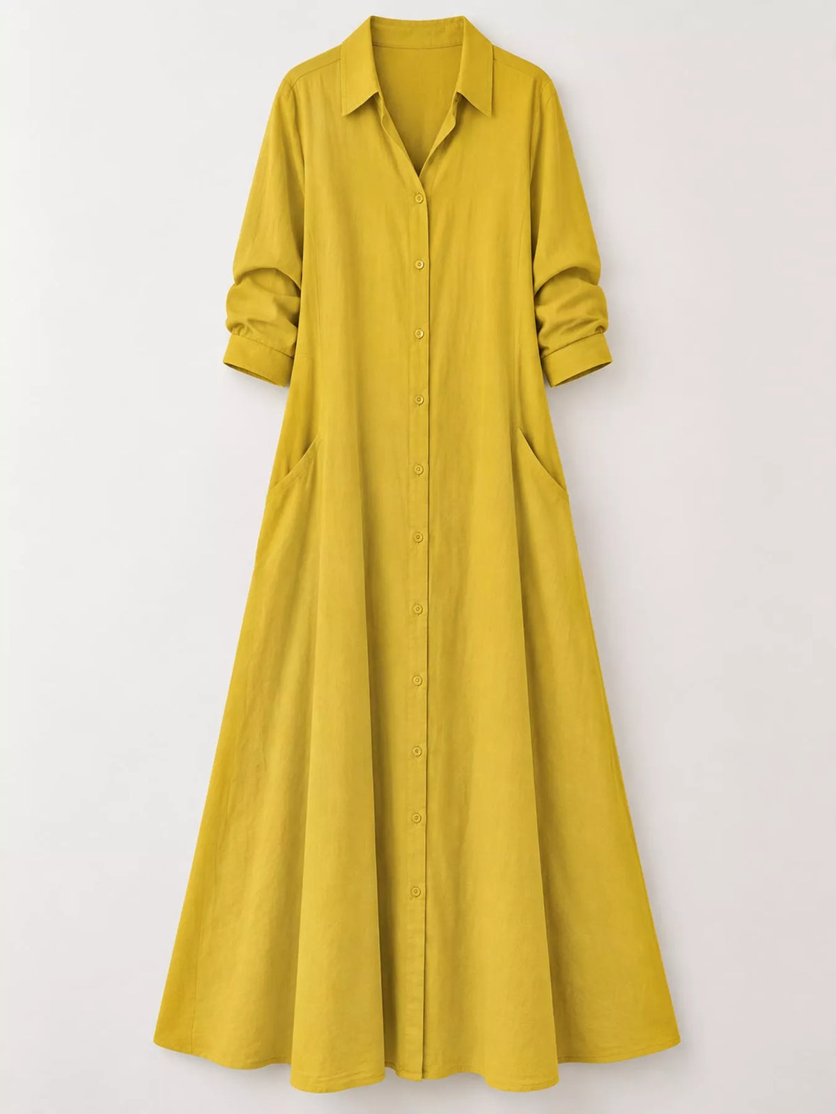 Button front long sleeve maxi shirt dress