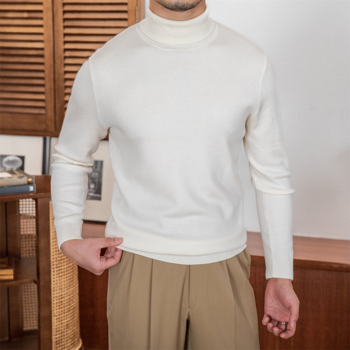 Wool blend turtleneck, White, front