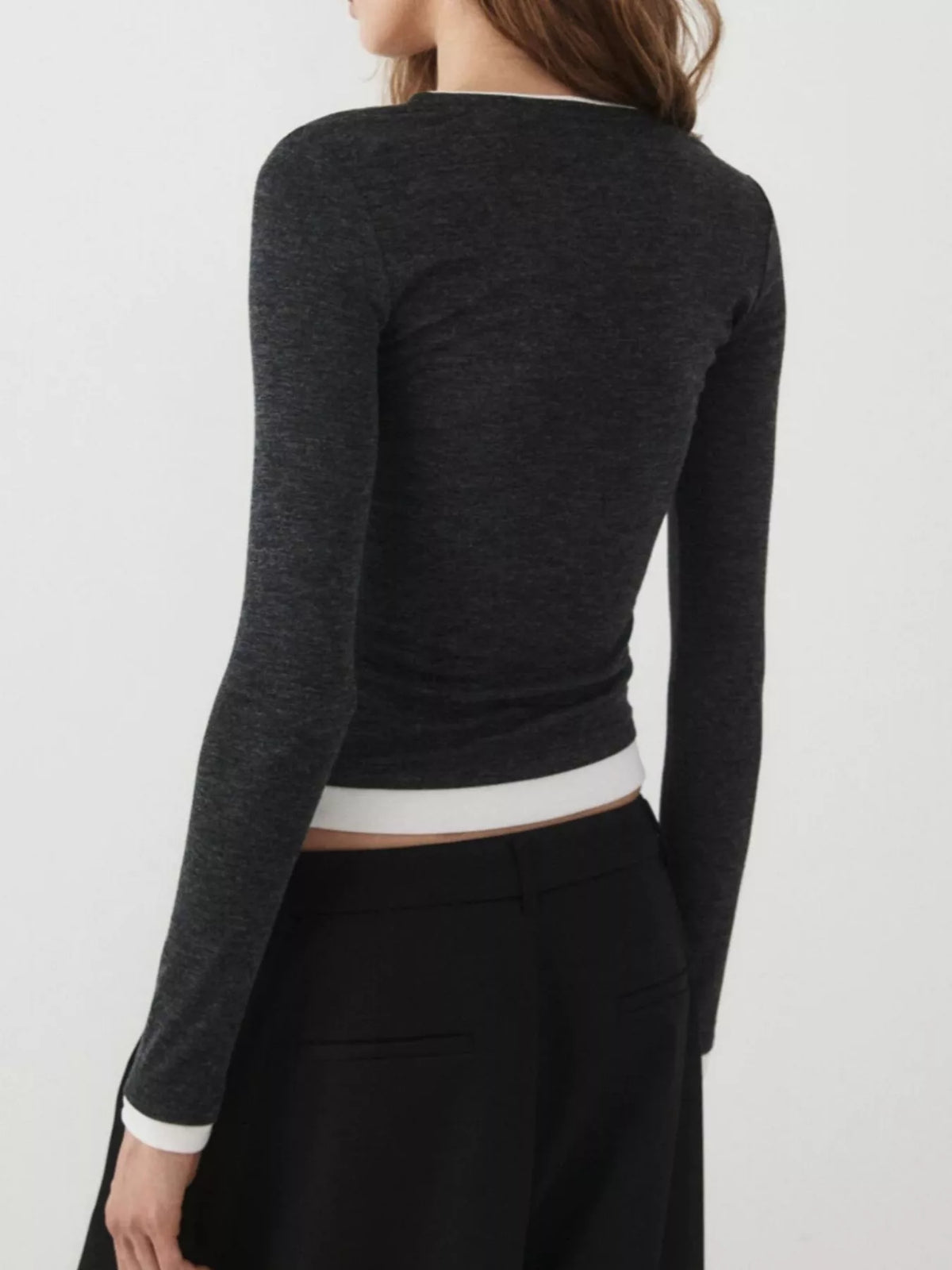 Layered look long-sleeve slim-fit T-shirt