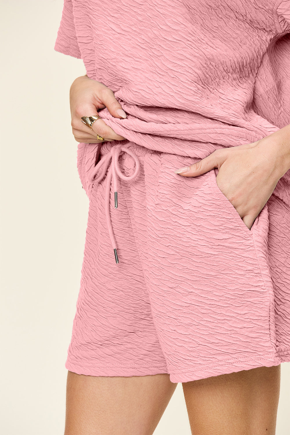 Textured tee and shorts set