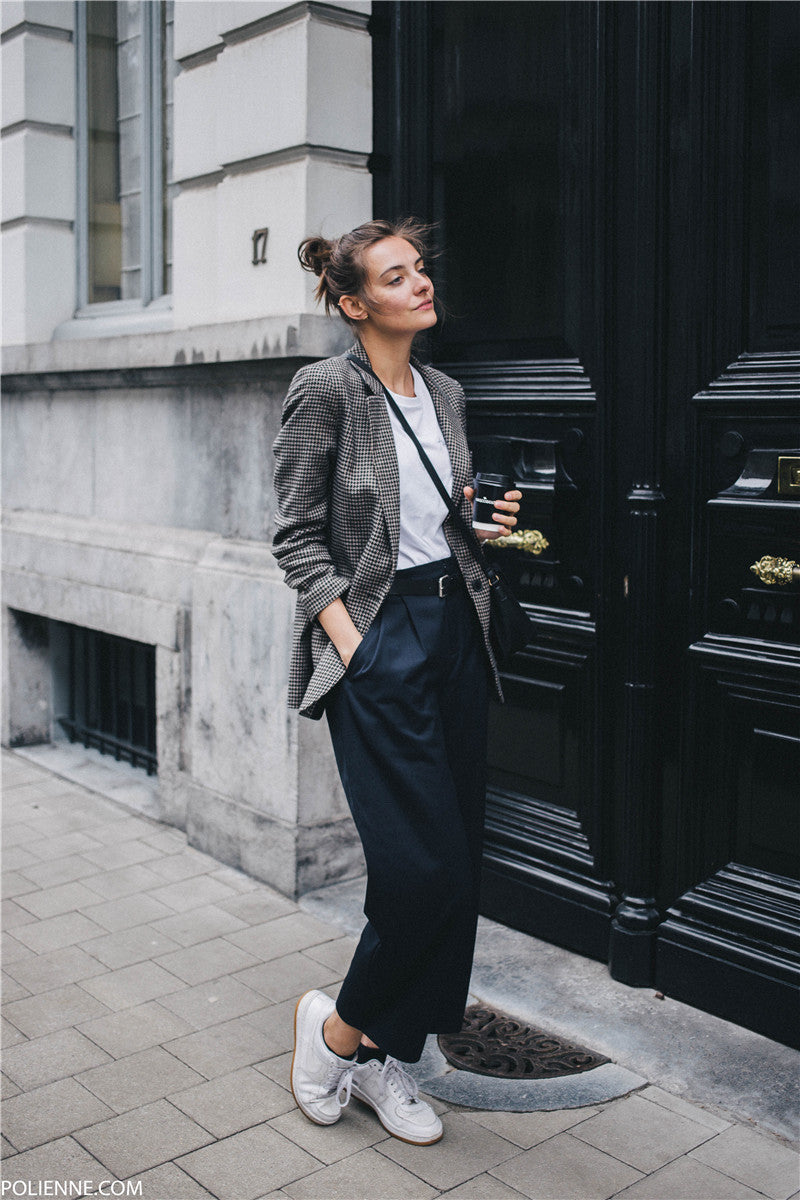 Houndstooth wool-blend coat
