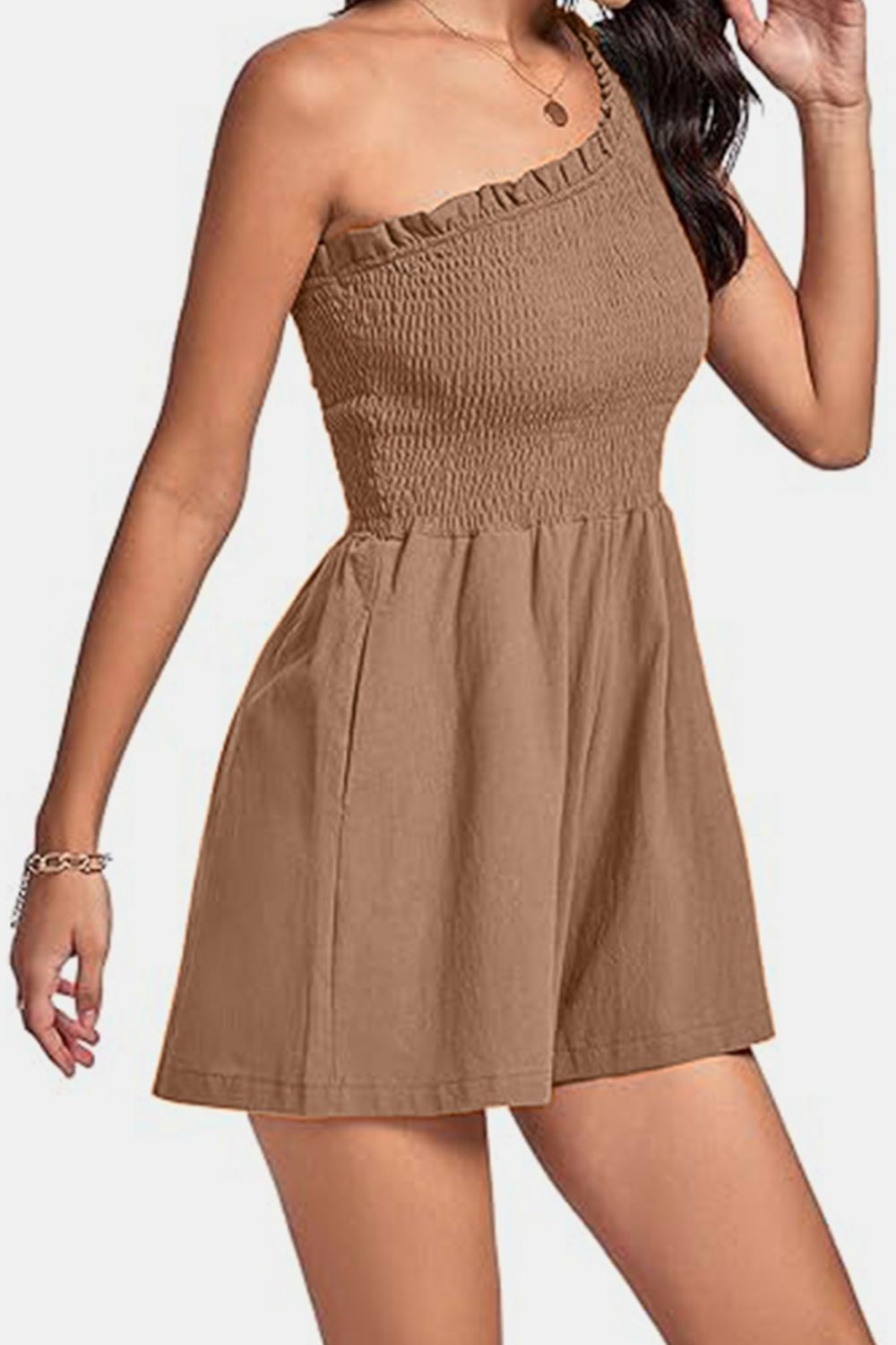 Smocked Single Shoulder Romper