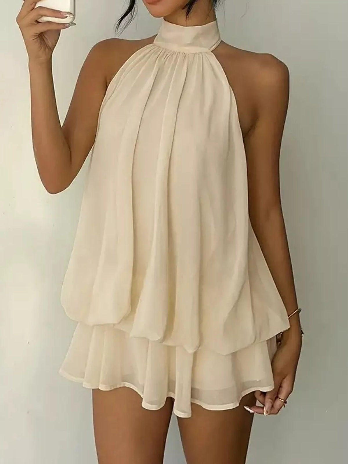 Ruched halter mini dress