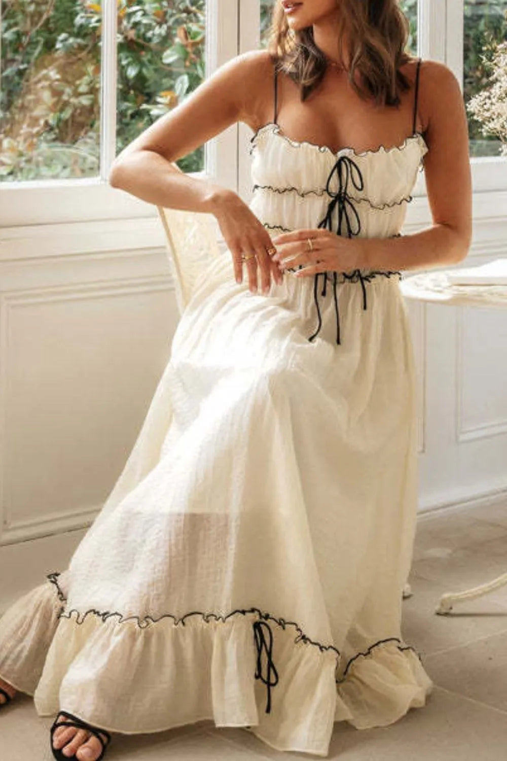 Tie-front midi cami dress