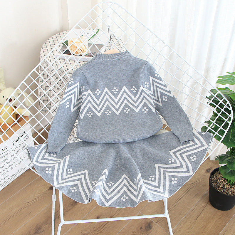 Kids' knit sweater and skirt set