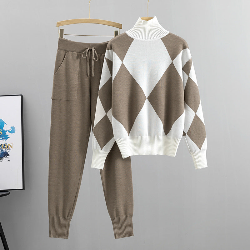 Ribbed knit two-piece set – khaki