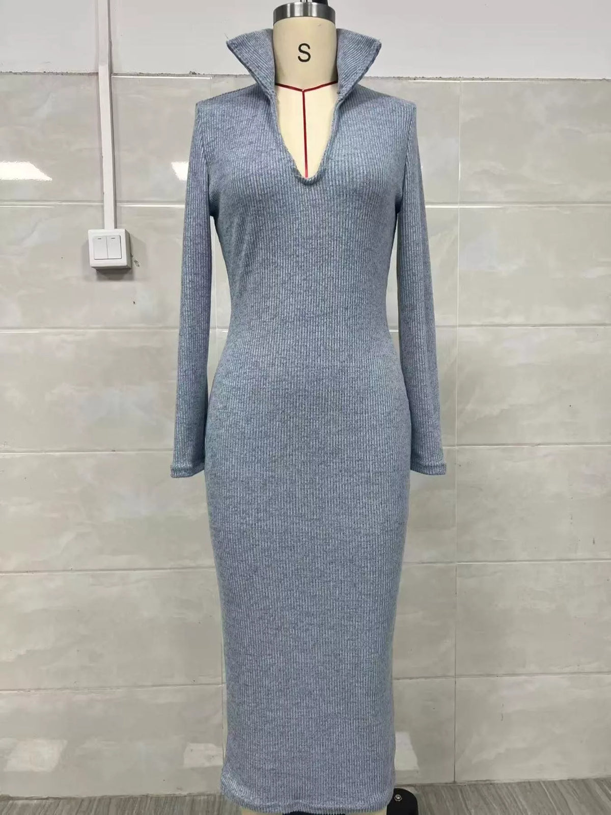 Ribbed V-neck sweater dress