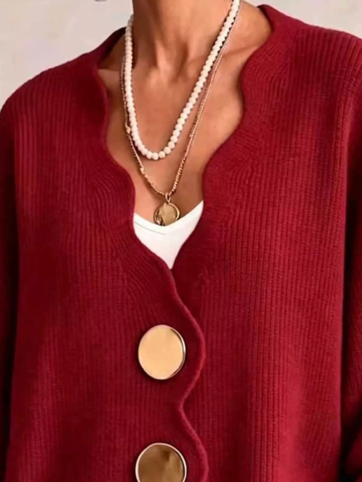 Scalloped-edge oversized button-down cardigan