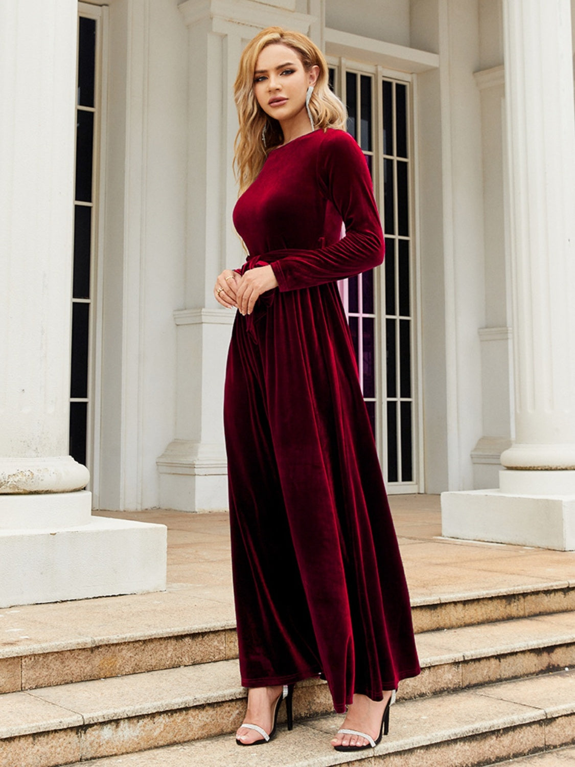 Tie-front long-sleeve maxi dress