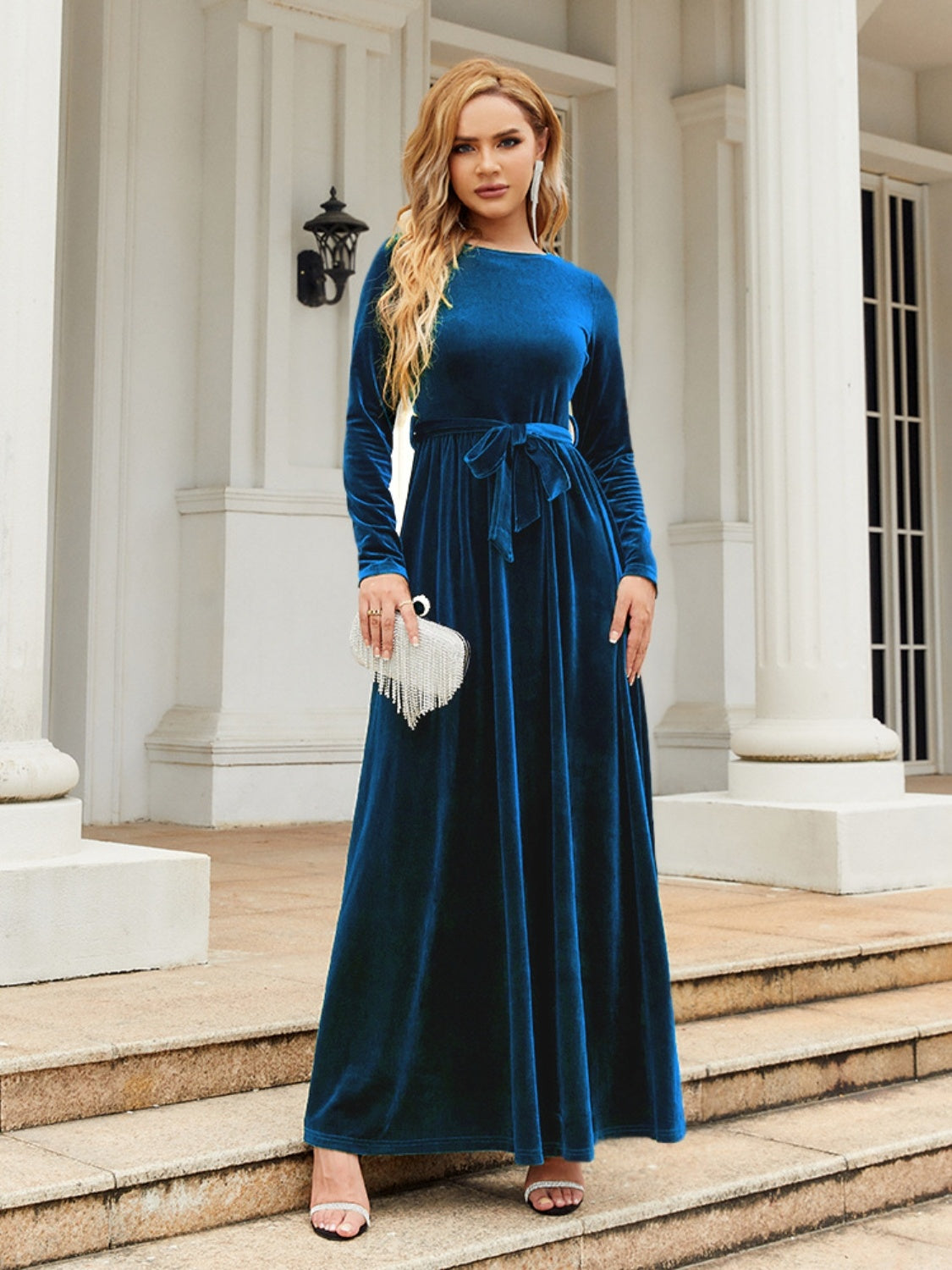 Tie-front long-sleeve maxi dress