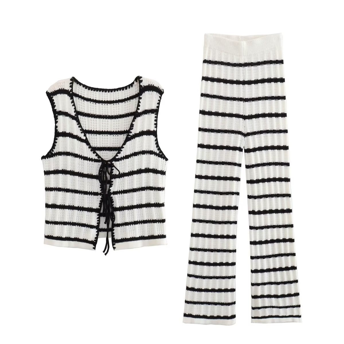 Tie-front cardigan and trouser set