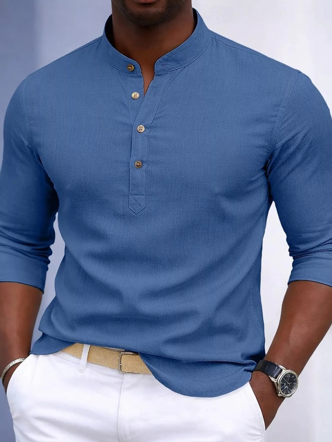 Button detail slim fit shirt, Blue