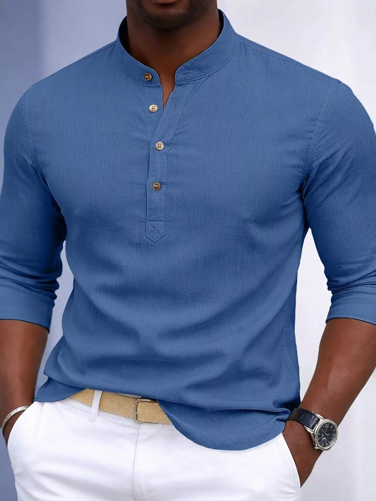 Button detail slim fit shirt, Blue