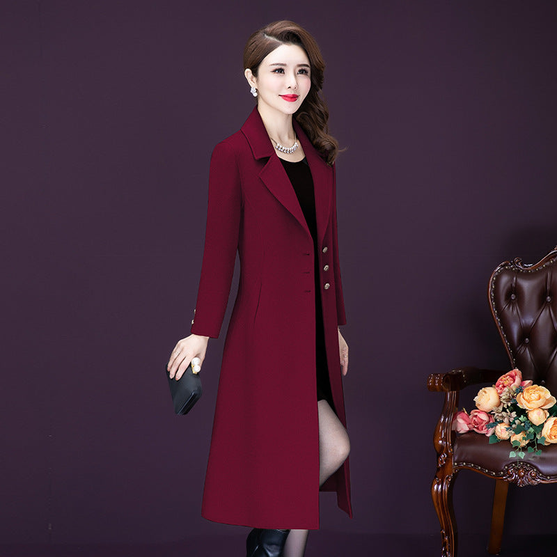 Fitted wool-blend long coat