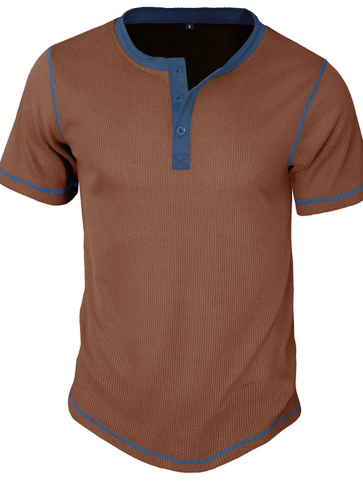 Contrast stitch henley polo shirt, Coffee Brown