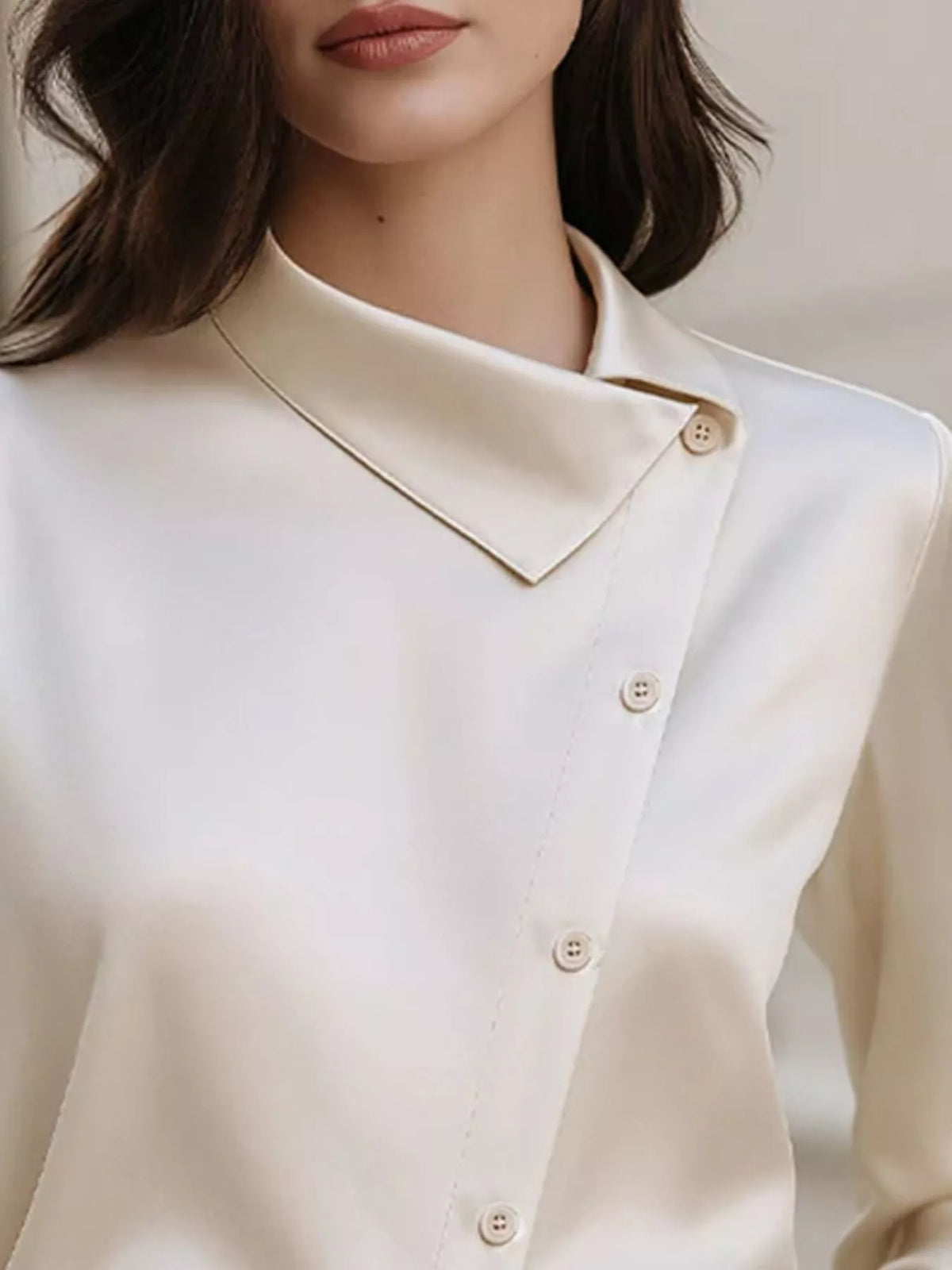Asymmetric-collar satin blouse