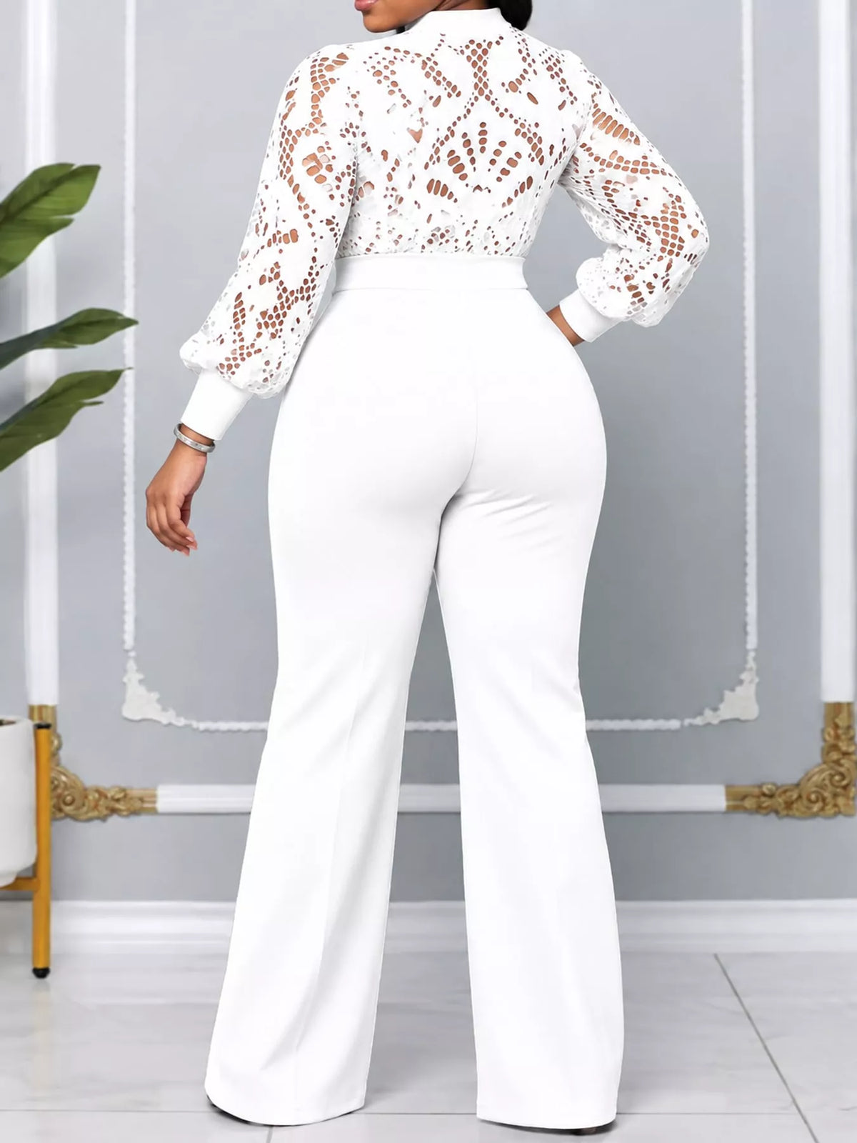 Lace lantern-sleeve jumpsuit