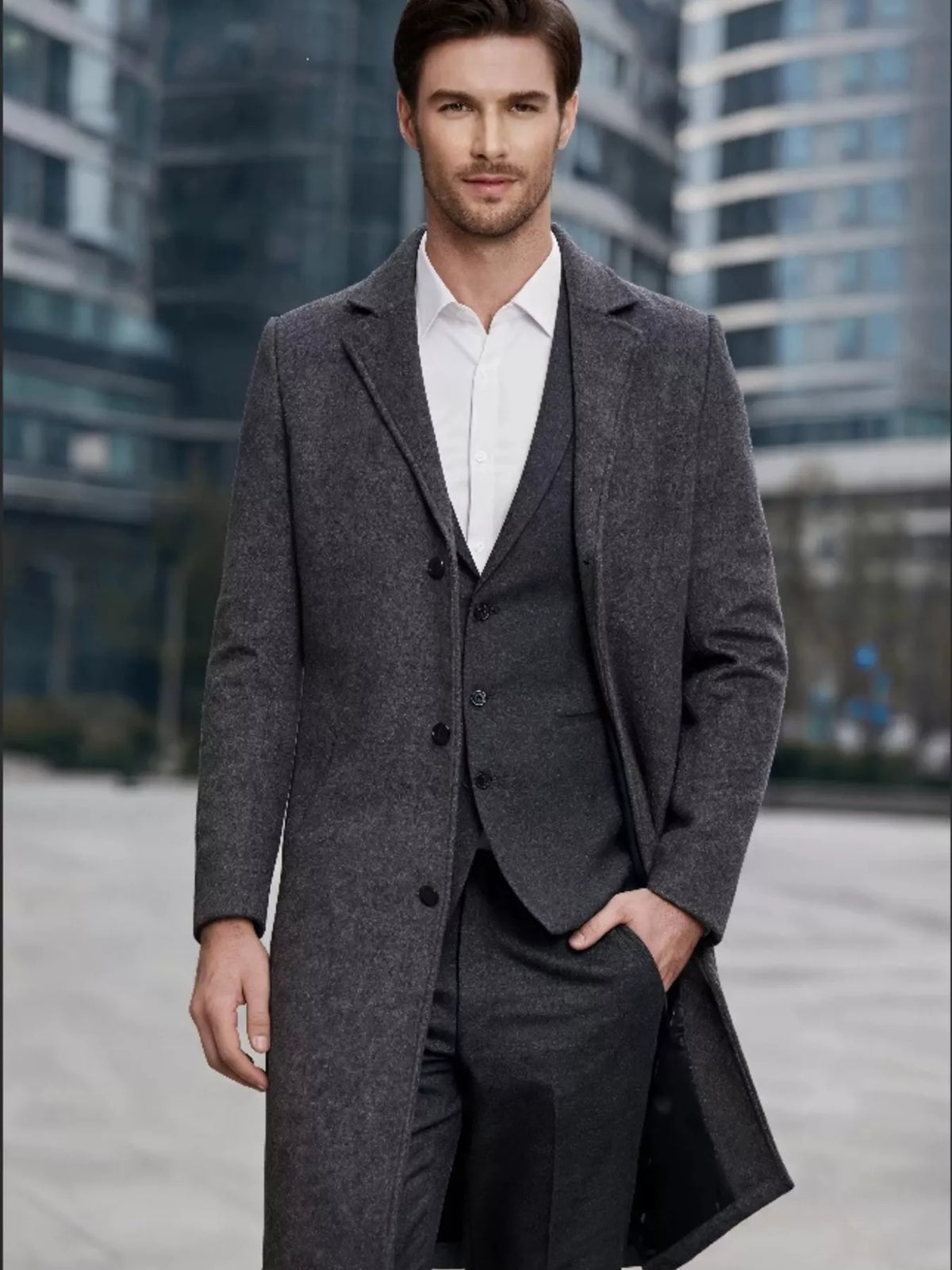 Slim-fit lapel collar overcoat