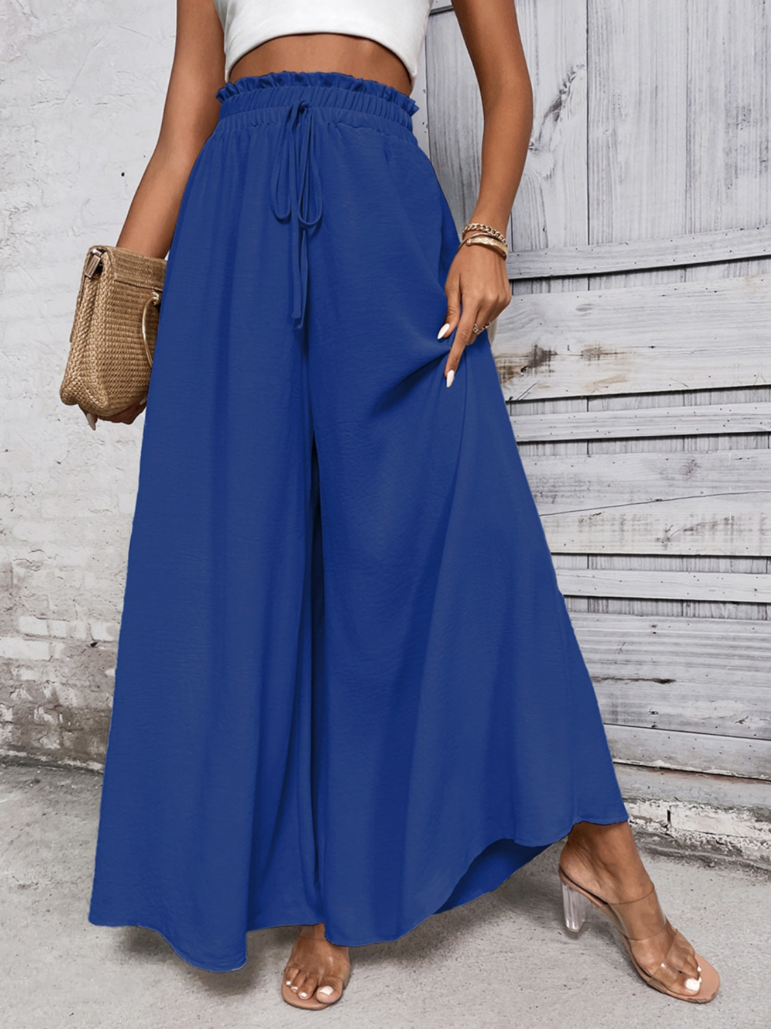 Tied high waist wide leg pants