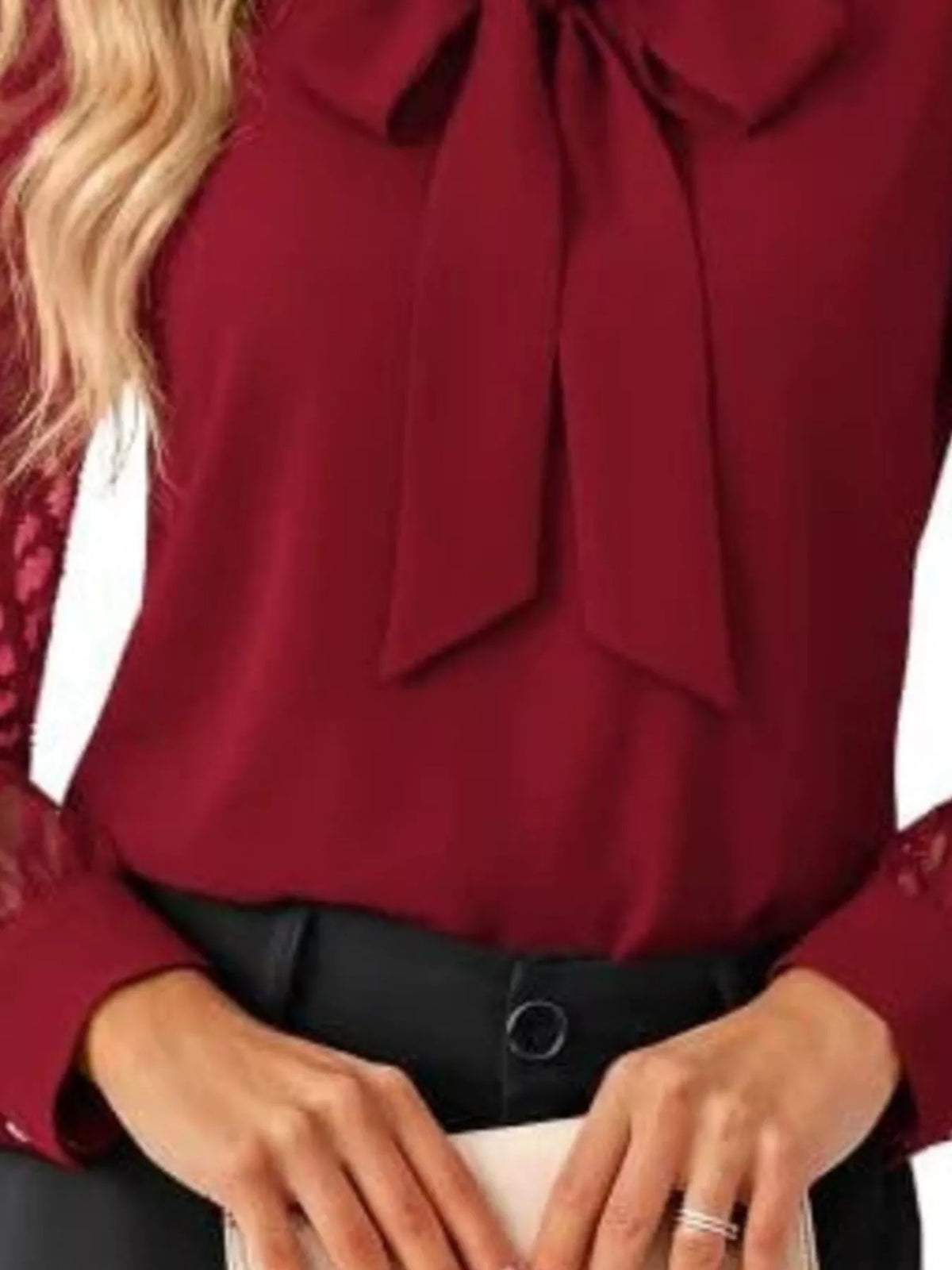 Bow-tie chevron-sleeve blouse
