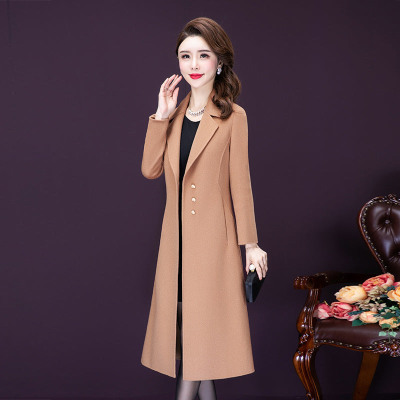 Fitted wool-blend long coat