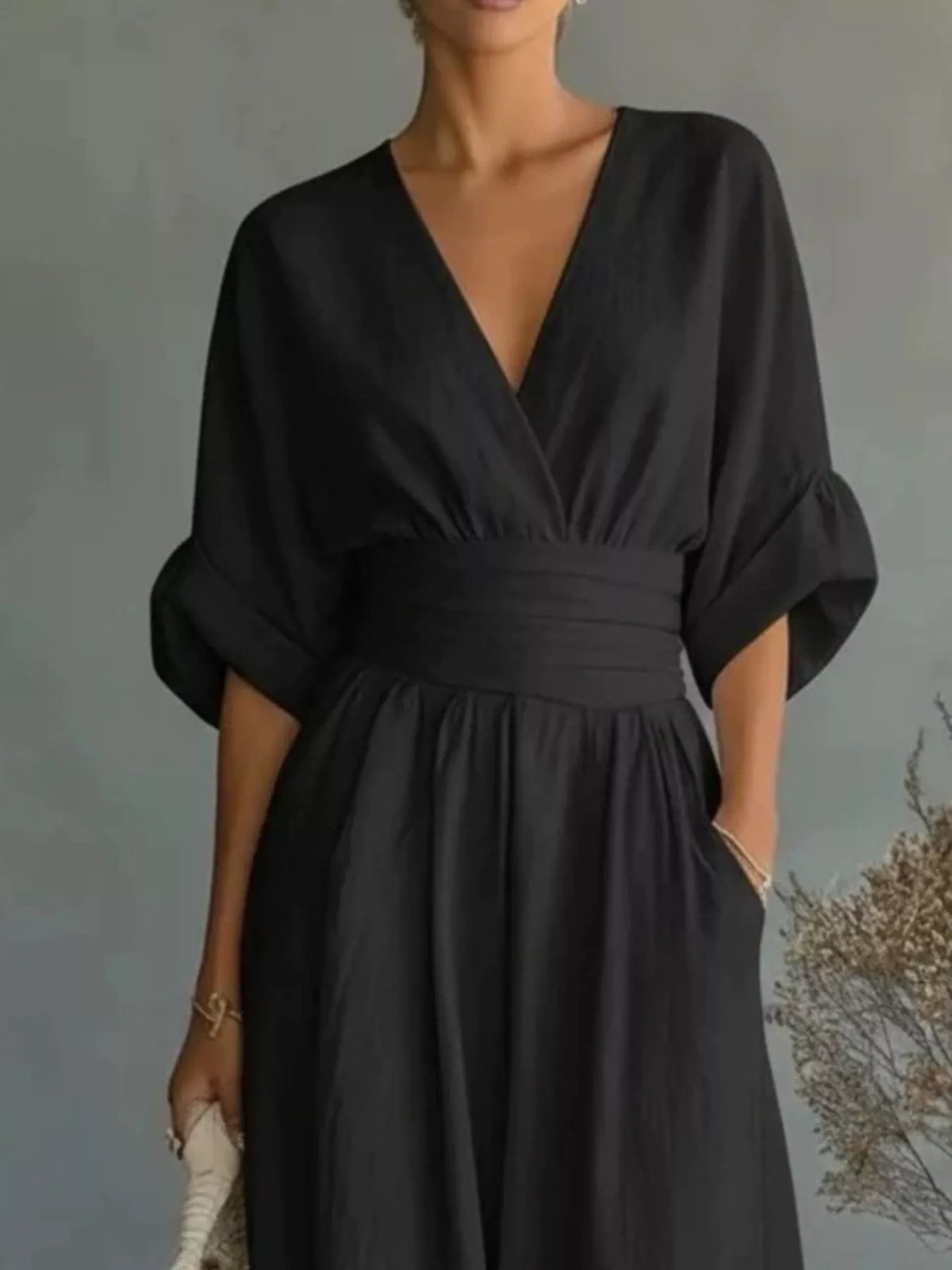 Half-sleeve wide-leg jumpsuit