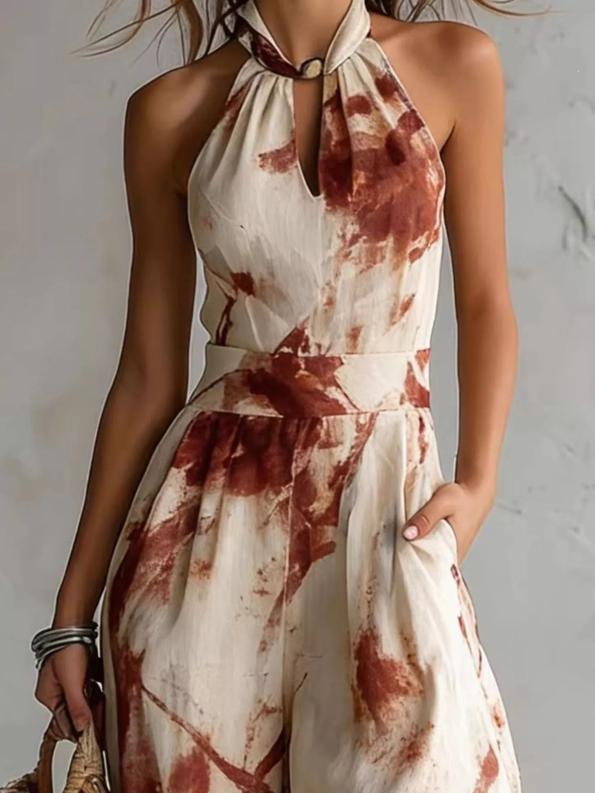 Ink-wash halter jumpsuit