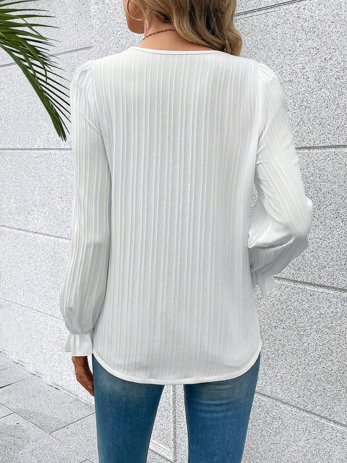 Lace trim flounce sleeve blouse