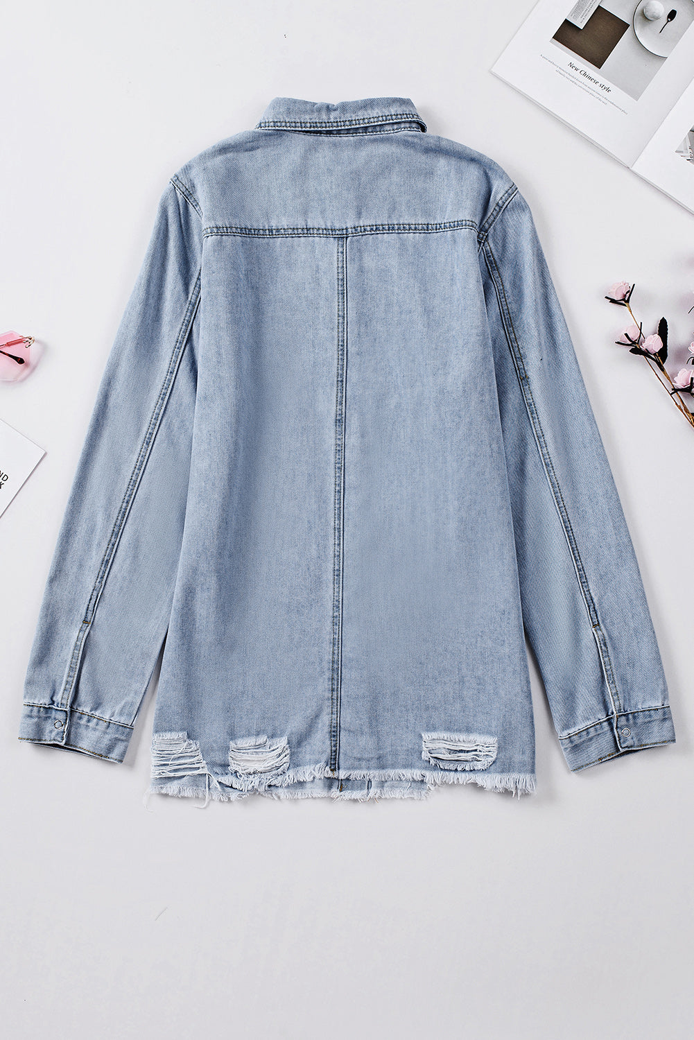 Distressed Snap Down Denim Jacket