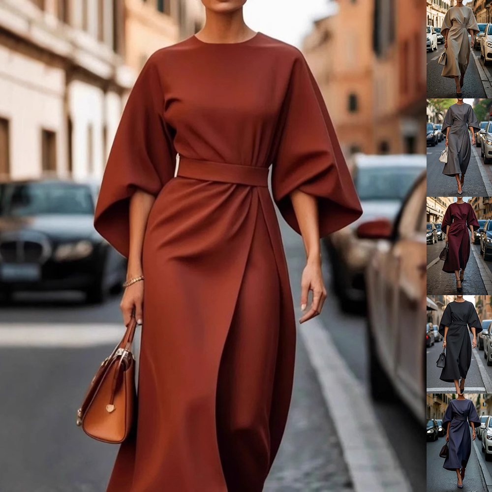 Balloon-sleeve midi dress