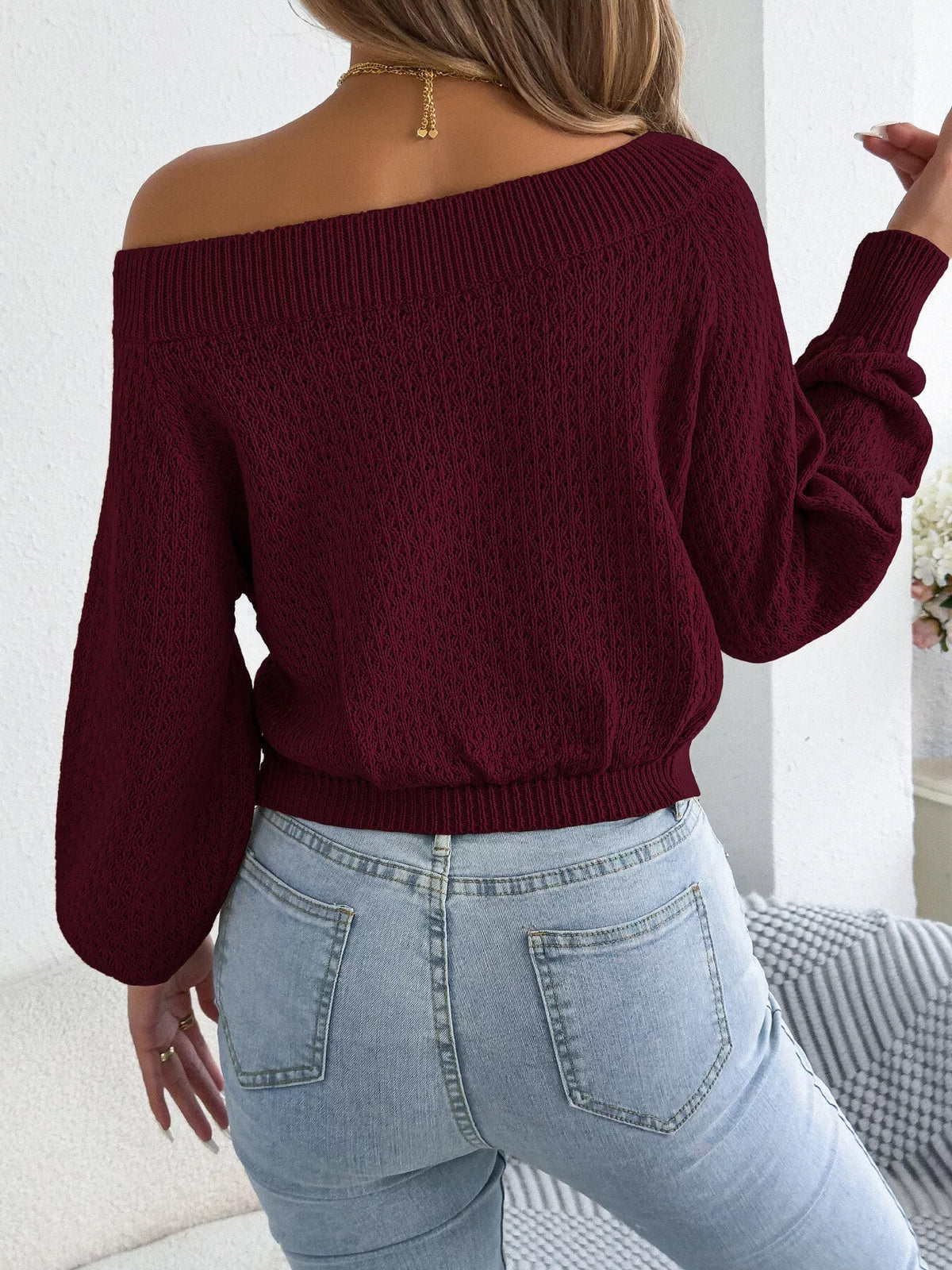 Twist front off shoulder knit