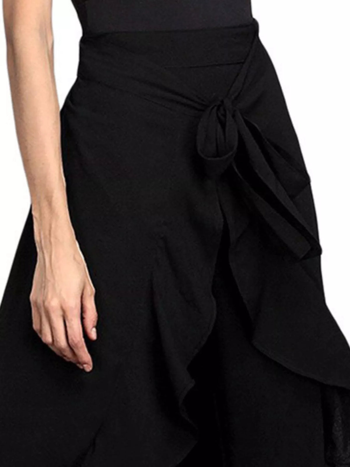 High-waisted tie-front ruffled wide-leg pants