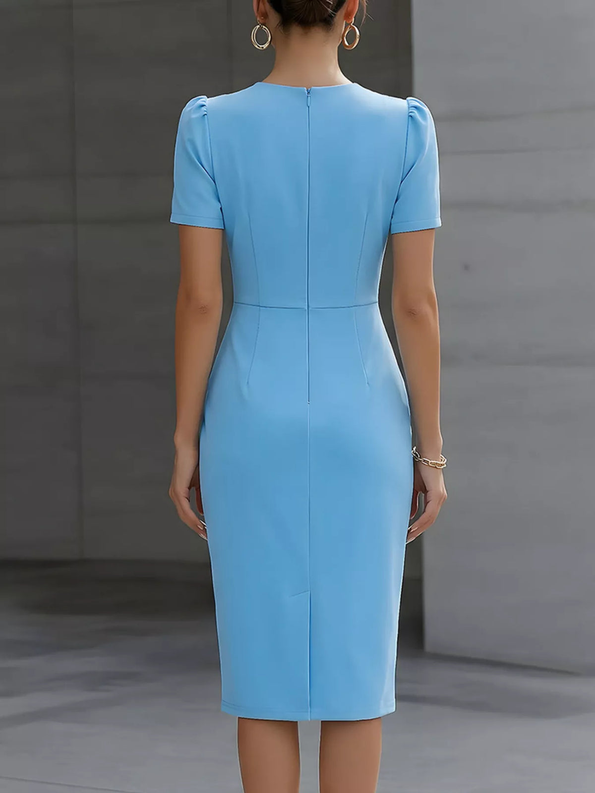 Ruched short-sleeve midi dress