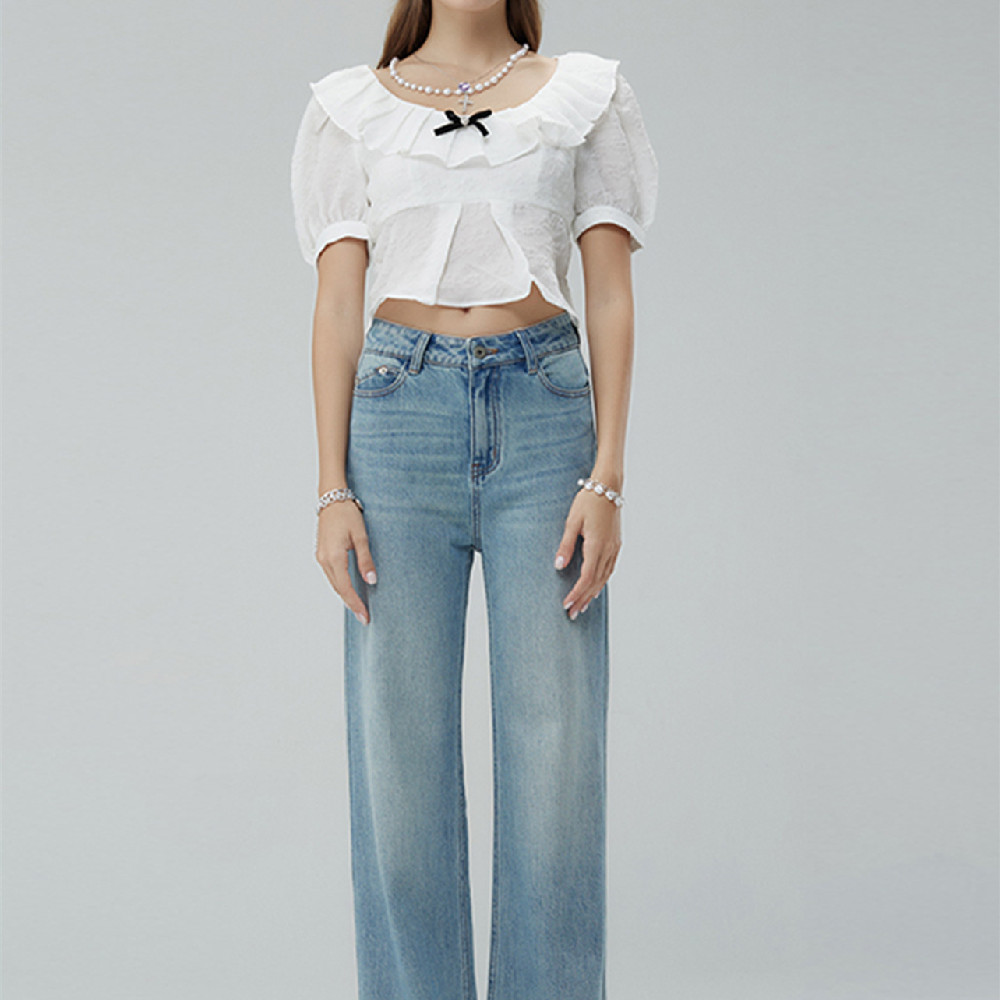 Washed straight-leg jeans