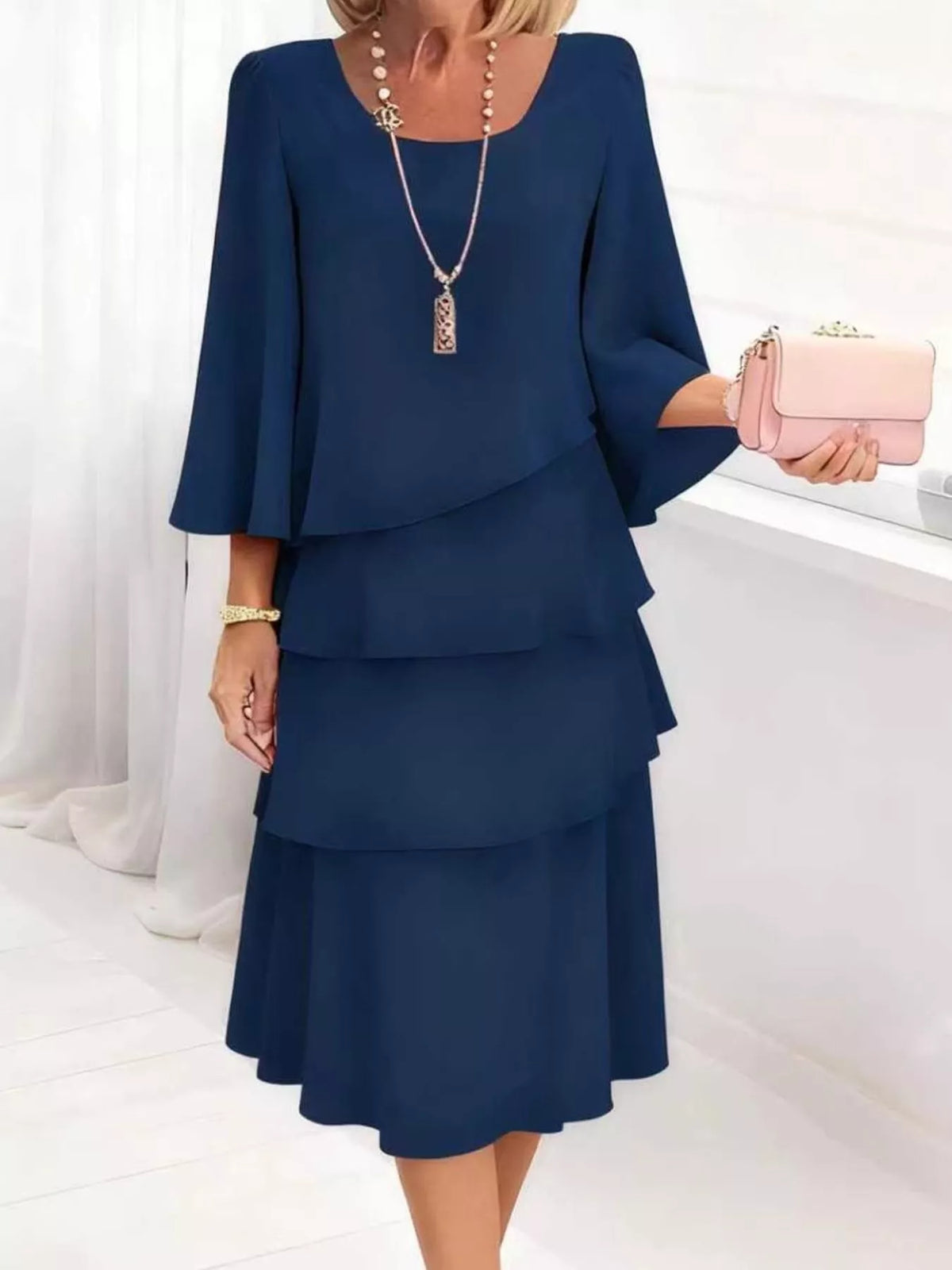 Ruffle-tier dress – dark blue