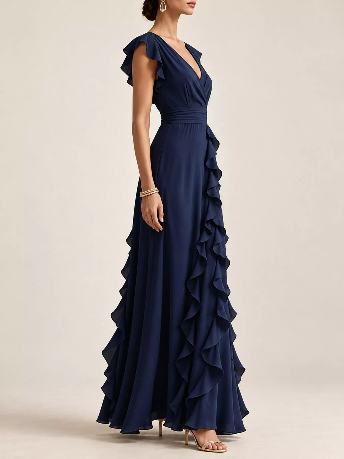 Ruffled surplice sleeveless maxi dress