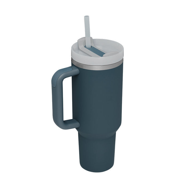 Gobelet isotherme de 113 cl avec poignée et paille, en acier inoxydable, anti-fuite, avec couvercle, idéal pour la voiture, la salle de sport, le bureau ou les voyages.