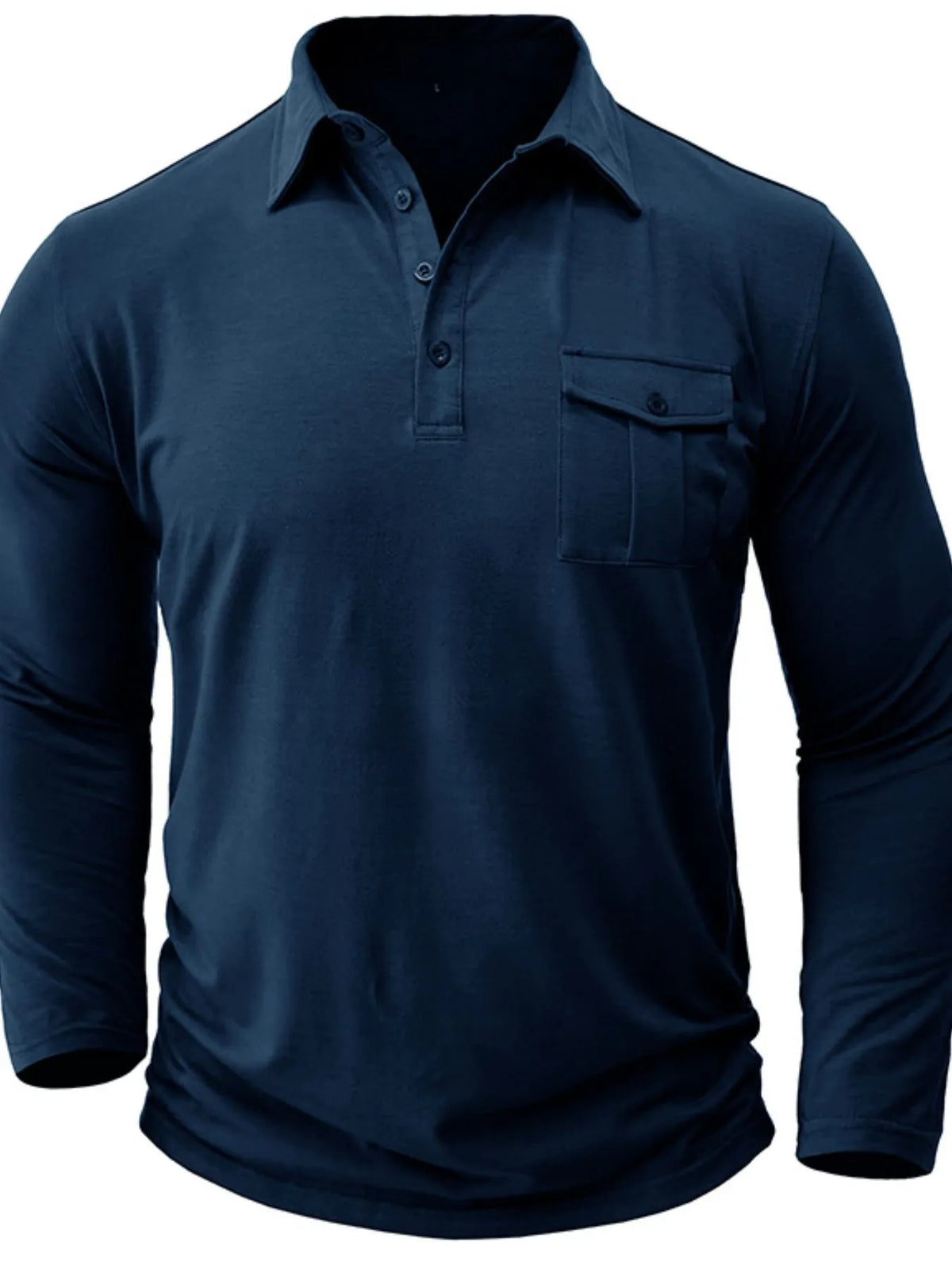 Basic style collared neck long sleeve polo
