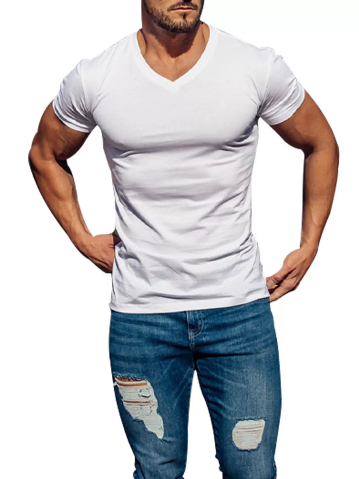 Slim V-neck tee – white