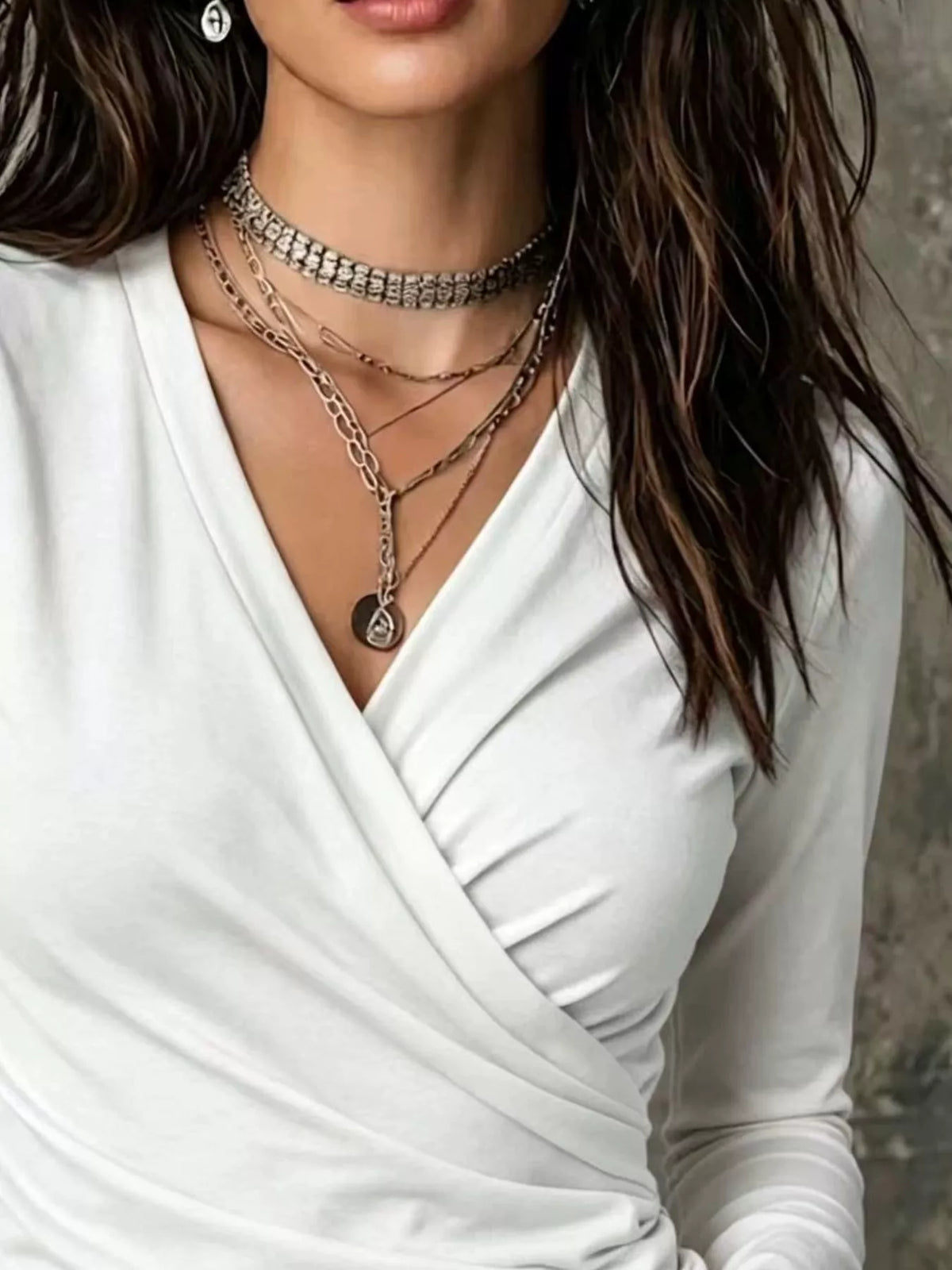 Surplice long-sleeve top