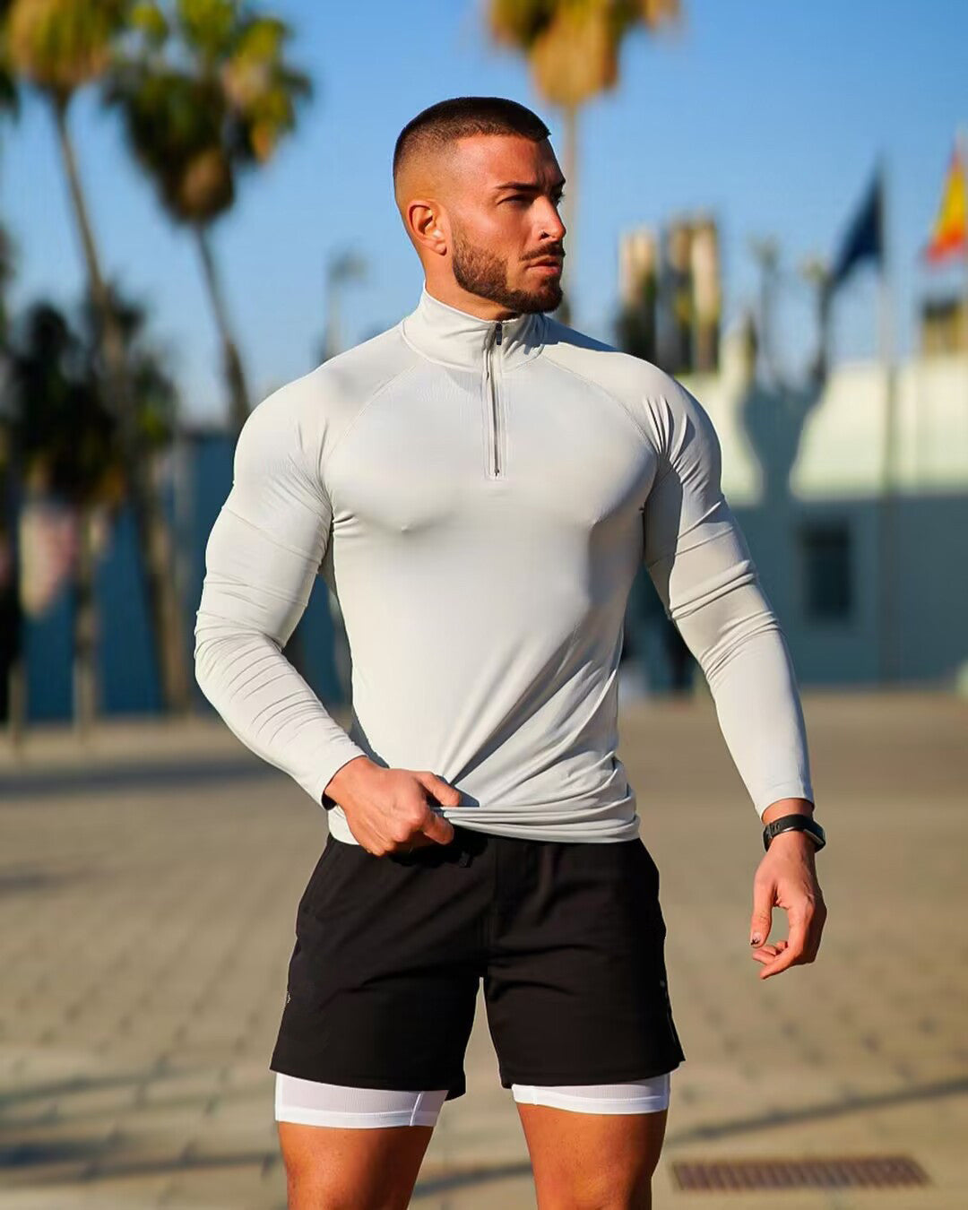 Half zip training top, Off white, front