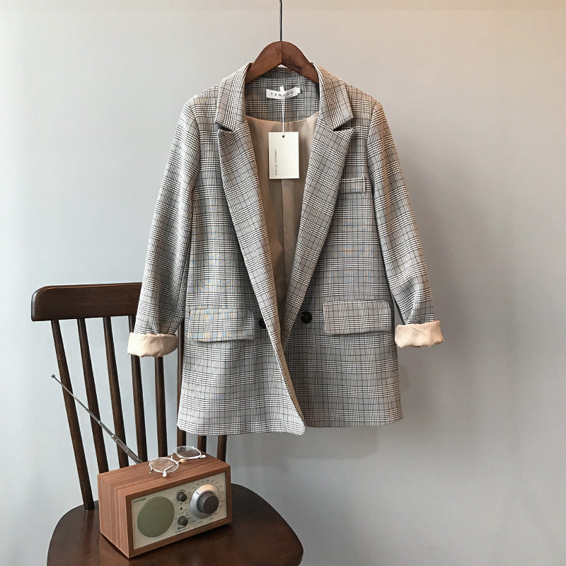 Plaid relaxed blazer – light brown