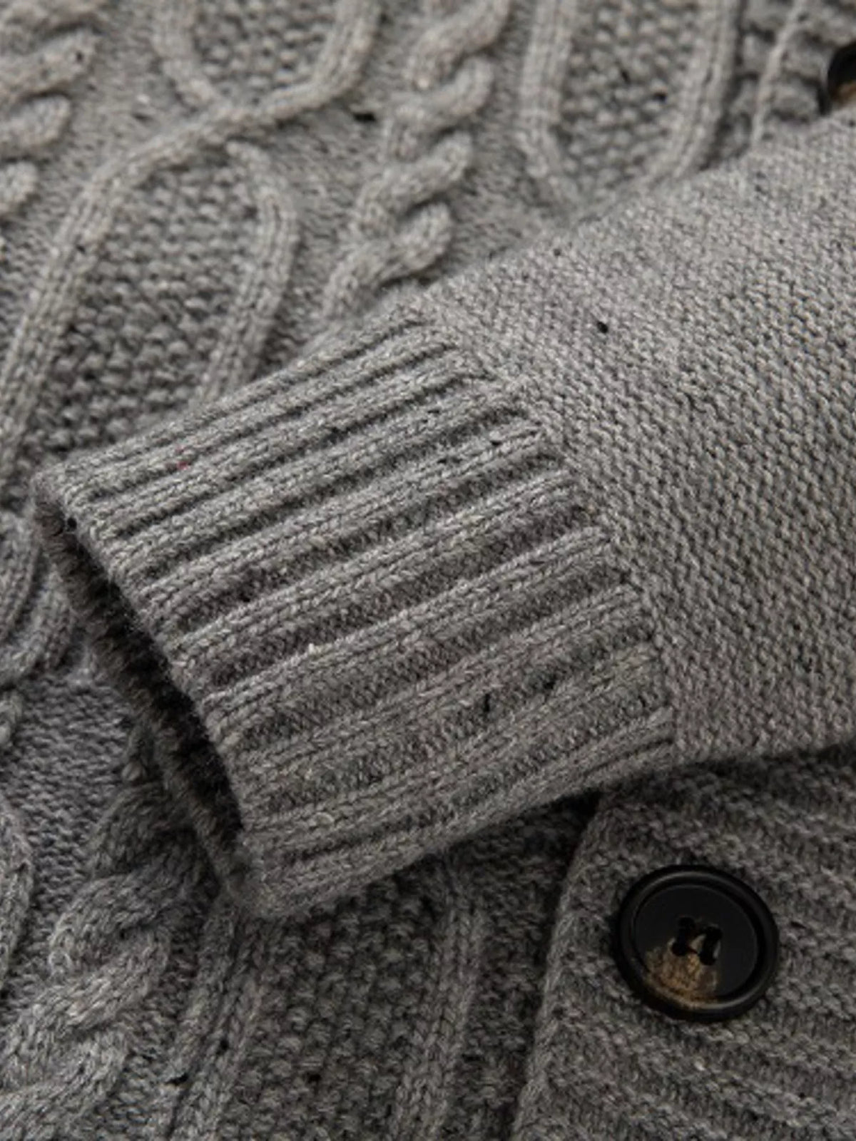 Speckled cable knit shawl collar cardigan