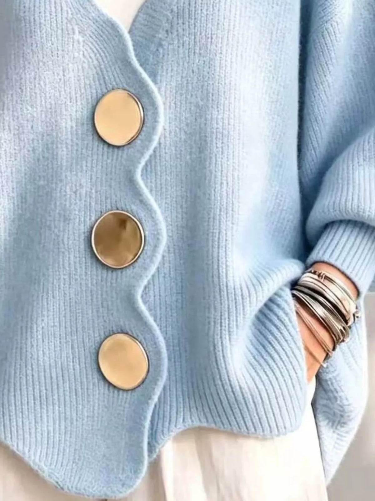 Scalloped-edge oversized button-down cardigan