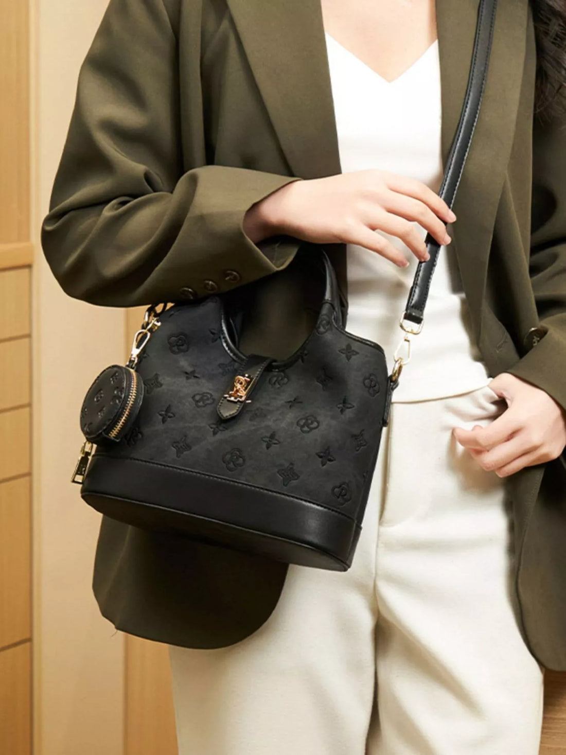 Embossed crossbody with coin pouch