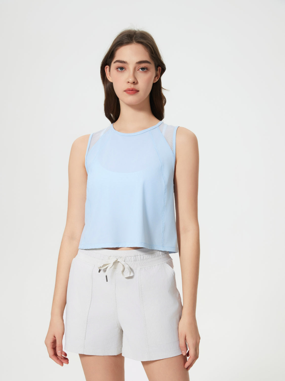 Round neck cropped active tank, Baby Blue