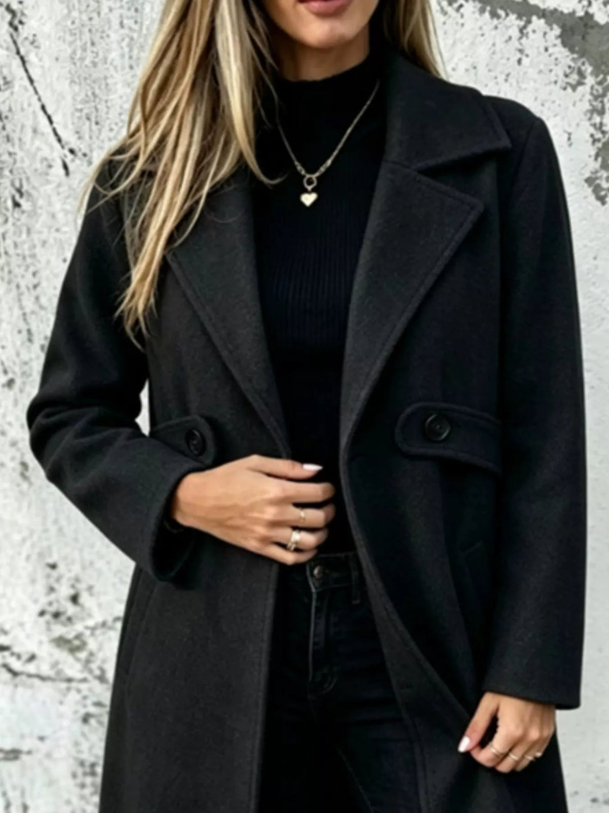 Lapel collar longline overcoat