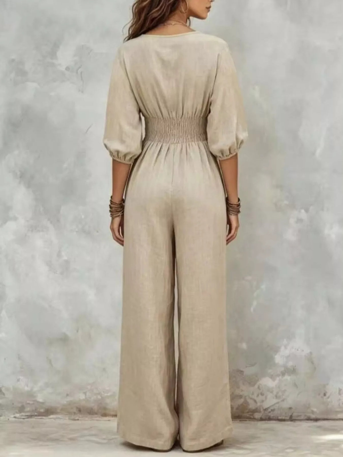 Smocked-waist wide-leg jumpsuit