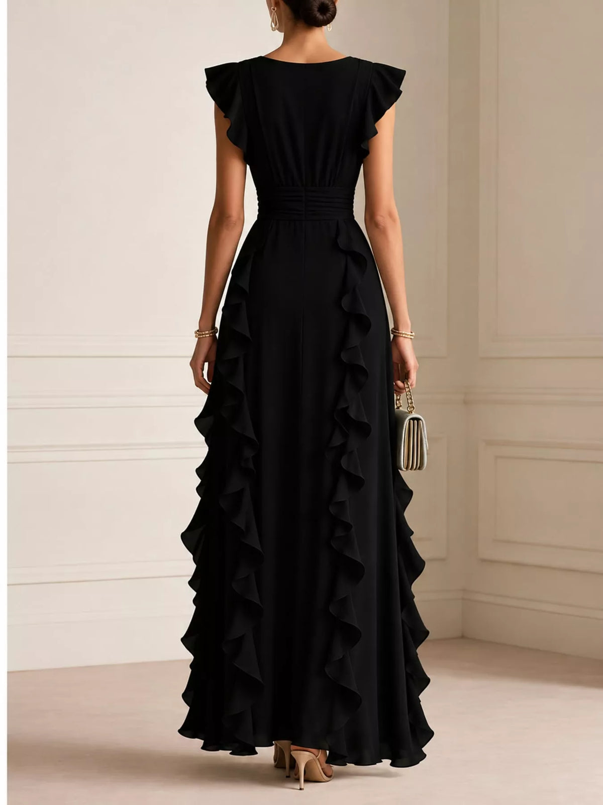 Ruffled surplice sleeveless maxi dress