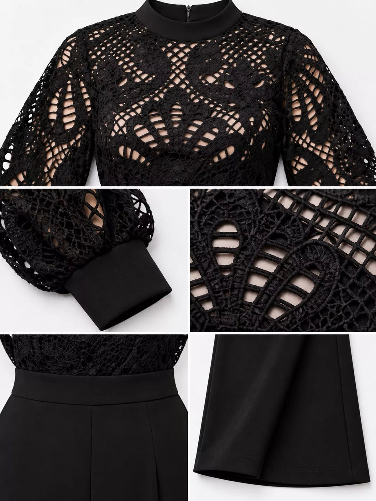 Lace lantern-sleeve jumpsuit